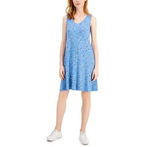 Style & co Blue Star Print Cross Back Sleeveless Dress Large